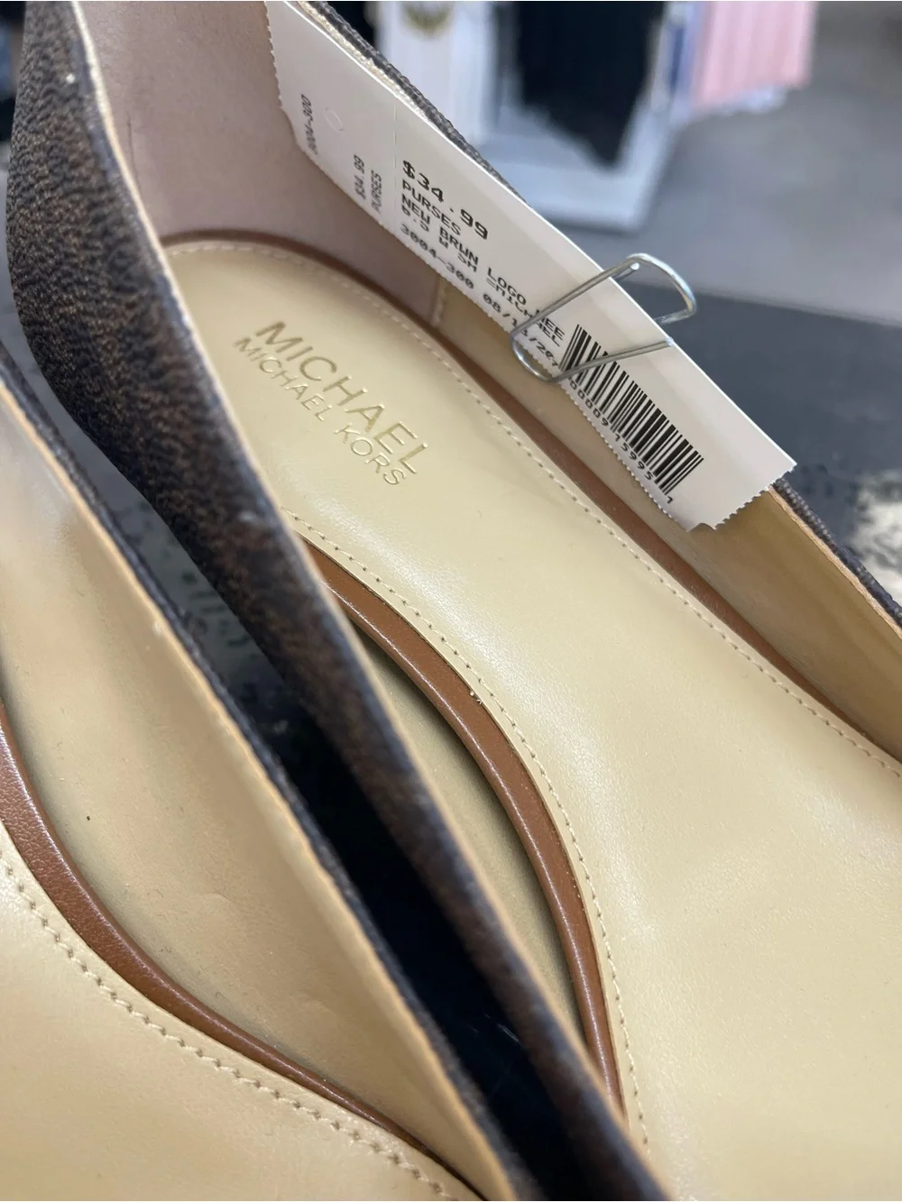 Michael Kors Brown Logo-Print Pointed Toe Flats with Tan Cap